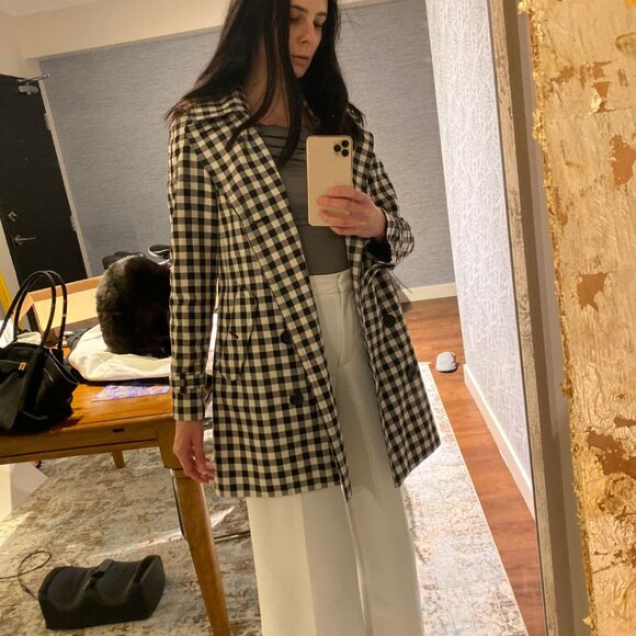 Coach Check Trench Coat – Black & White Gingham – Size 0 – With Belt - Picture 11 of 12